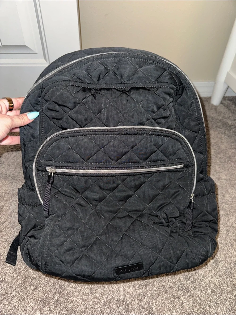 Vera Bradley Quilted Black Backpack with Front Zip Pocket